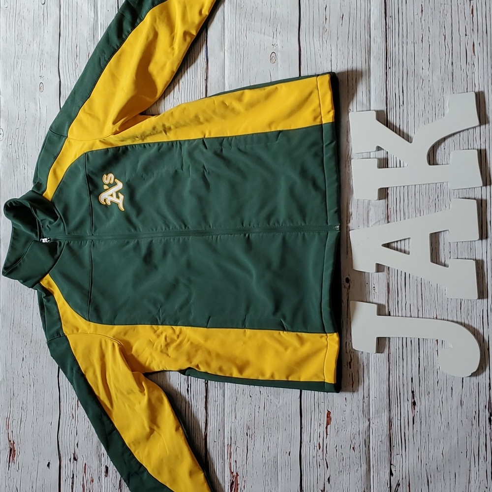 🆕️ MLB OAKLAND A's FLEECE COACH JACKET ON FIELD SOFT SHELL 💚💛
